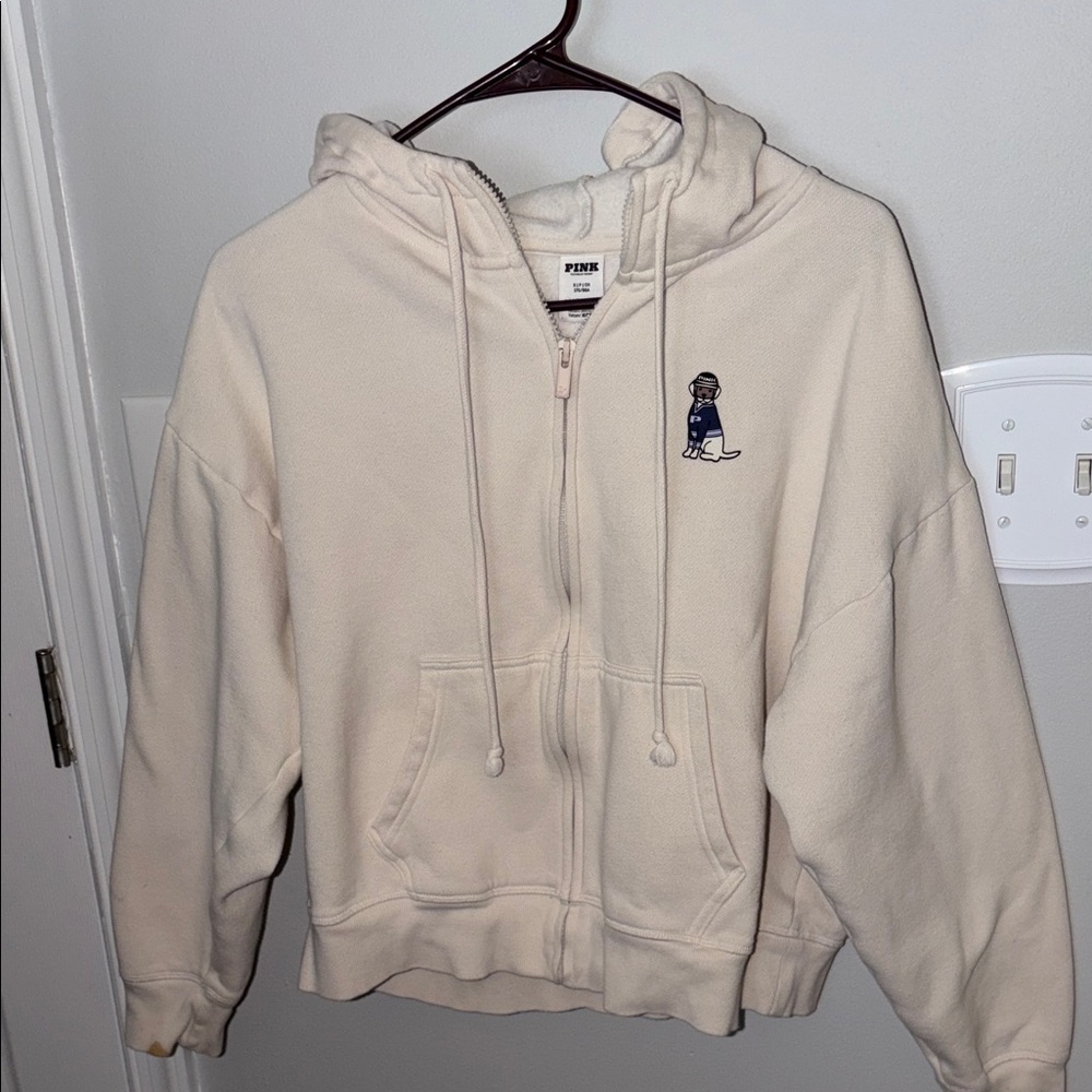 VTG PINK Cream Zip-Up Hoodie with Dog Logo 🐕